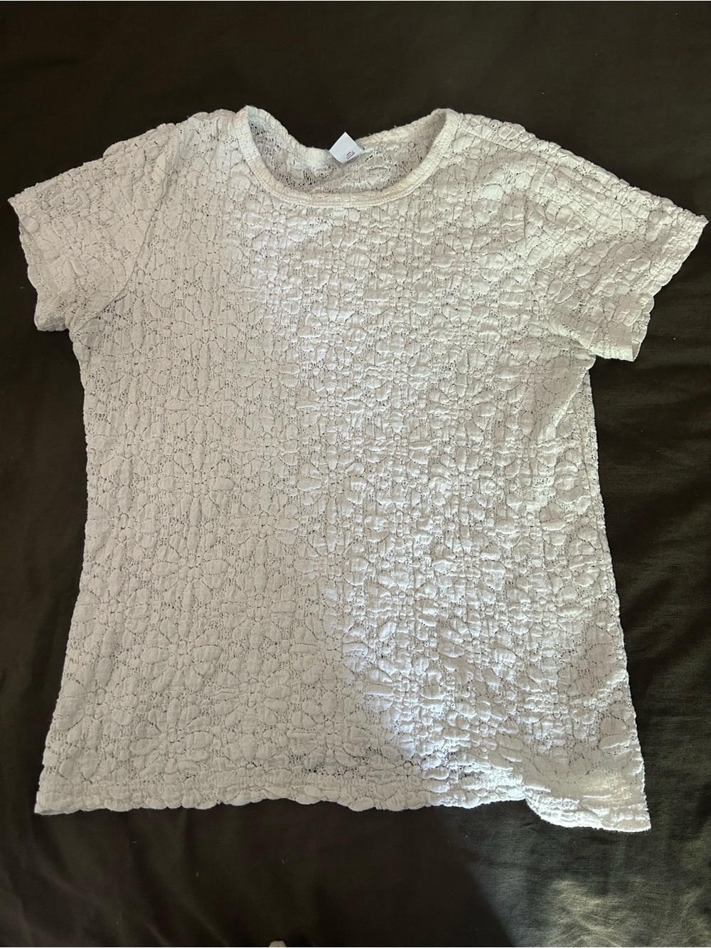 Old Navy White Textured Floral Knit Short Sleeve Tee